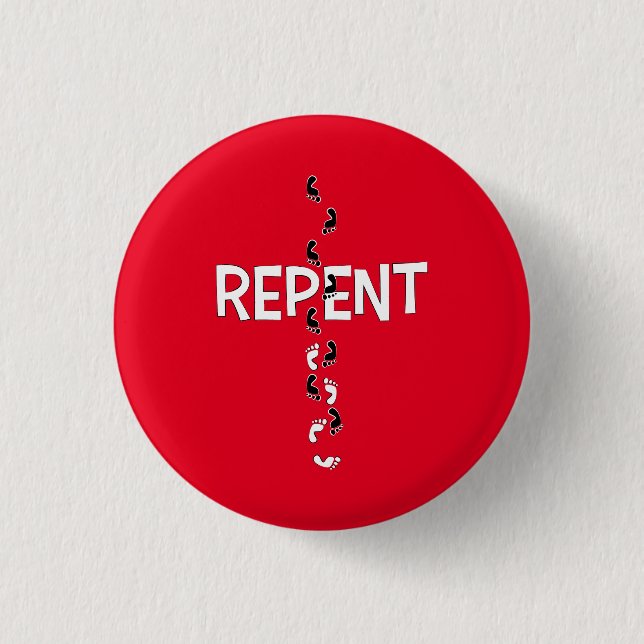 Repent Footprints Cross 1 Inch Round Button (Front)