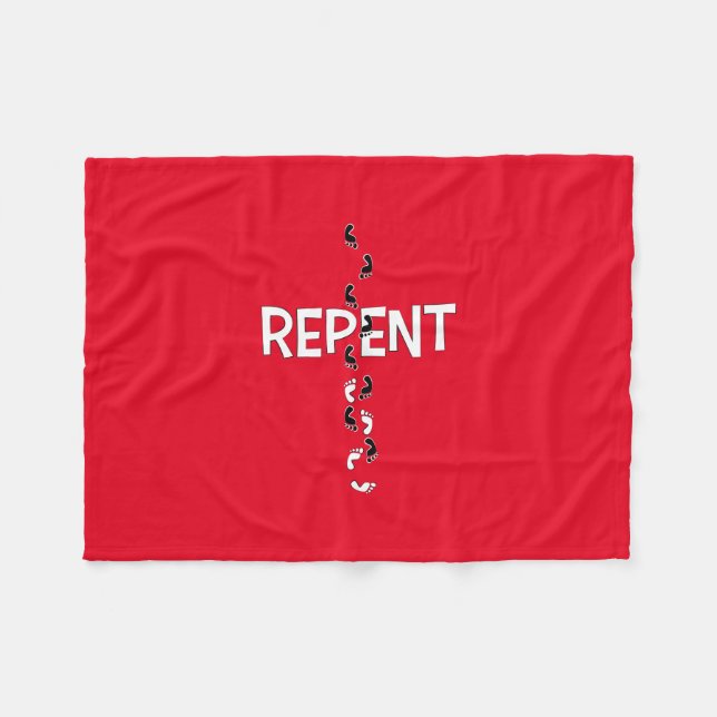 Repent Footprints Cross Fleece Blanket (Front (Horizontal))