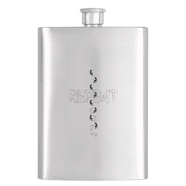 Repent Footprints Cross Hip Flask (Front)
