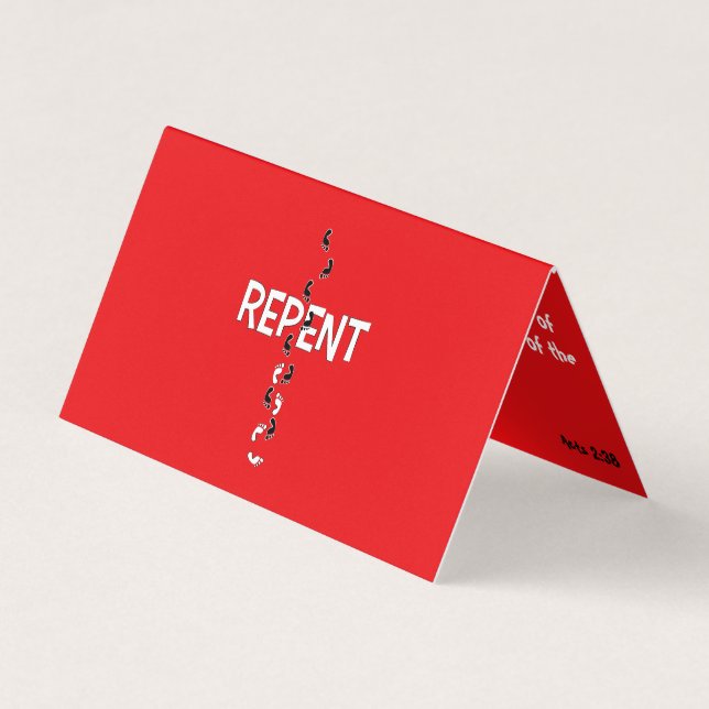 Repent Footprints Cross Scripture Business Card (Front)