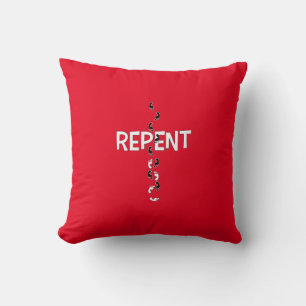 Repent Footprints Cross Throw Pillow