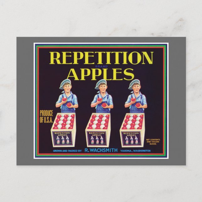 Repetition Apples Vintage Label Postcard (Front)