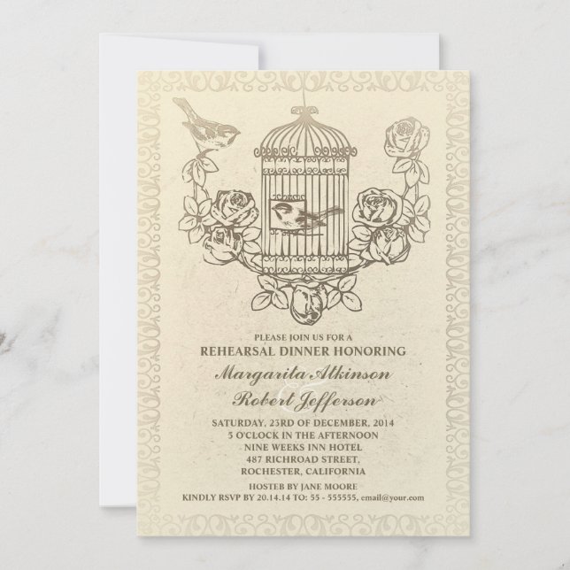 Répétition en cage d'oiseau vintage invitations à  (Devant)