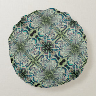 Repetition of greyish green and greenish cyan thro round pillow