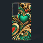 Repetitive Hearts Swirls Pattern Emerald Gold Samsung Galaxy Case<br><div class="desc">Repetitive Hearts Swirls pattern emerald,  gold,  coral,  and black.</div>