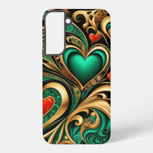 Repetitive Hearts Swirls Pattern Emerald Gold Samsung Galaxy Case