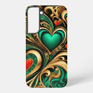 Repetitive Hearts Swirls Pattern Emerald Gold Samsung Galaxy Case