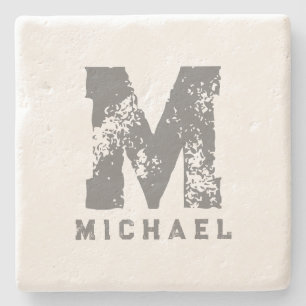 Replace Monogram Initial Name Template Limestone Stone Coaster