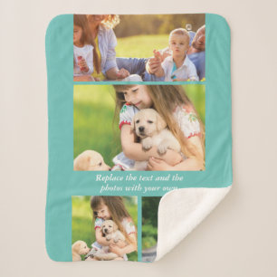 Replace text and photos with your own sherpa blanket
