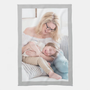 Replace With Your Photo, Light Grey Border Kitchen Towel