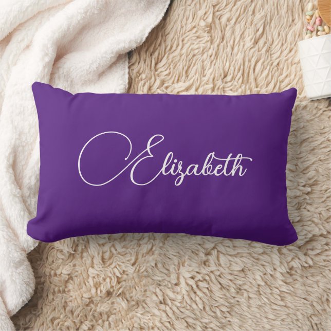 Replace Your Name Elegant Royal Purple Typography Lumbar Pillow (Blanket)