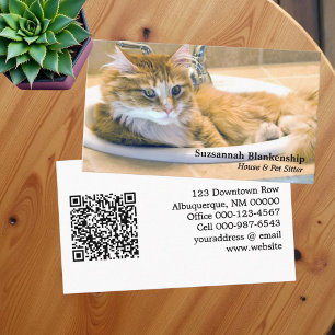 Replaceable Funny Cat in Sink Photograph & QR Code Business Card