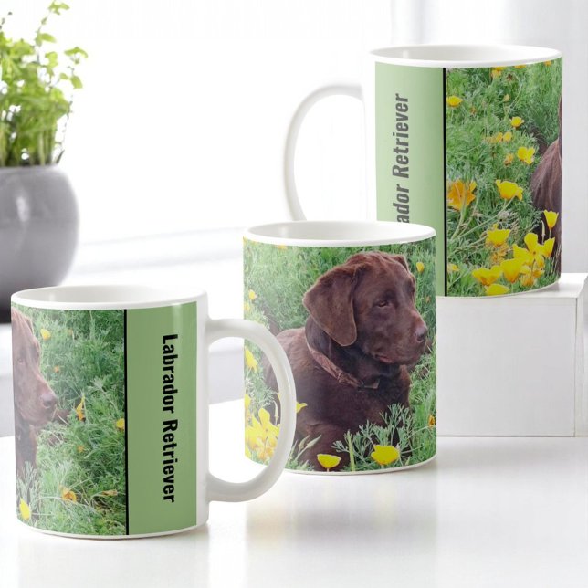 Replaceable Labrador Photo with Side Handle Text  Coffee Mug (entire mug design view)