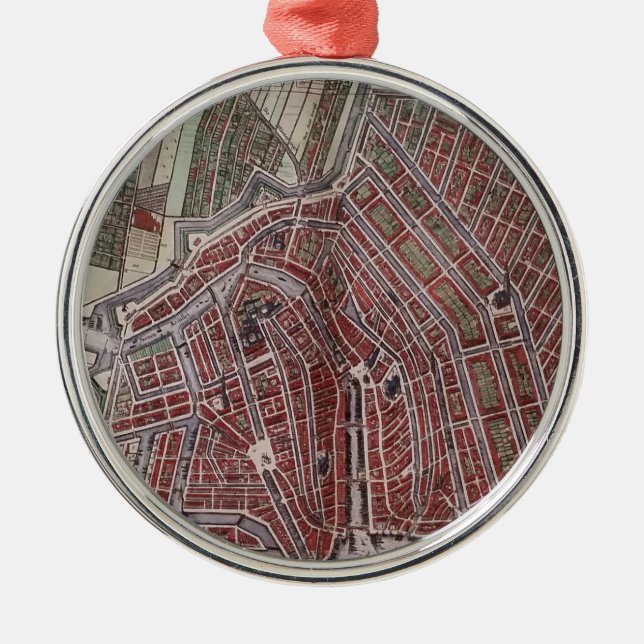 Replica city map of Amsterdam 1652 Metal Ornament (Front)