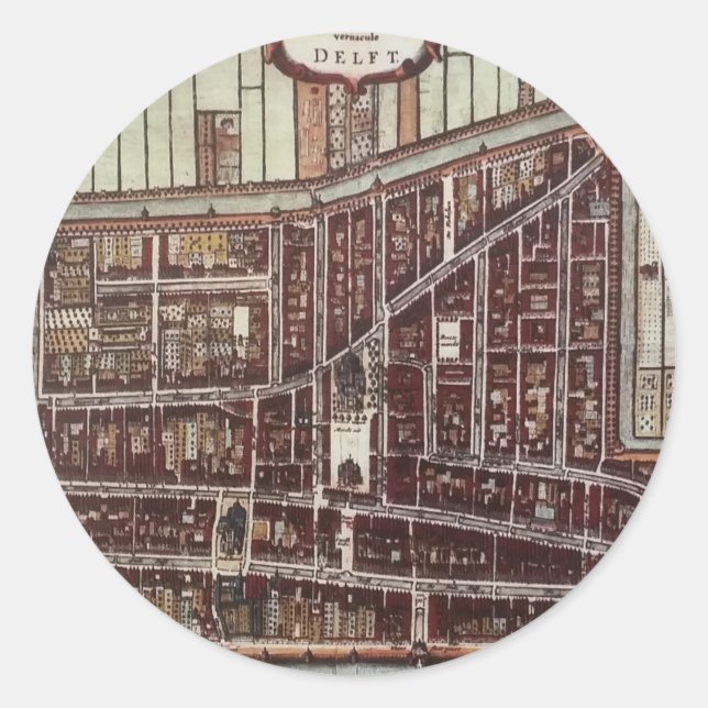 Replica city map of Delft 1649 Classic Round Sticker (Front)