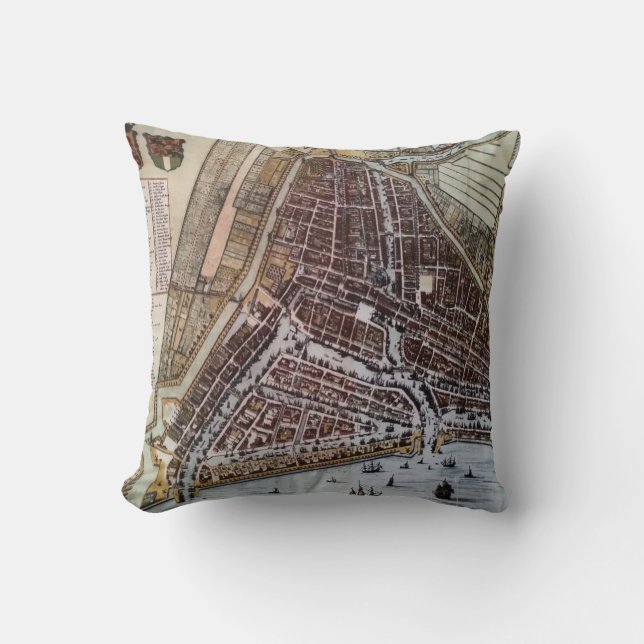 Replica city map of Rotterdam 1652 Throw Pillow (Front)