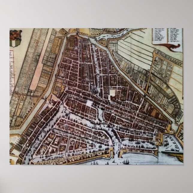 Replica city map of Rotterdam from 1652 Poster (Front)