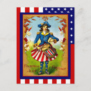 Replica Vintage 4th of July, Drummer girl Postcard
