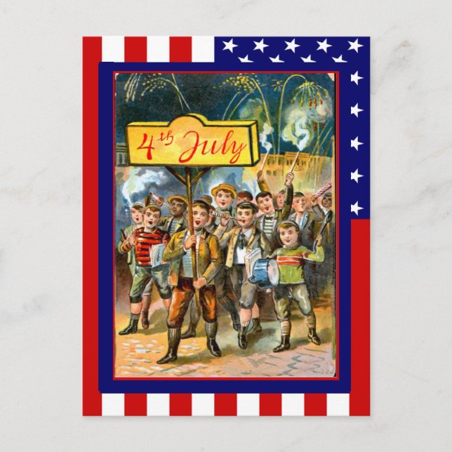 Replica Vintage 4th of July, Kids with banner Postcard (Front)