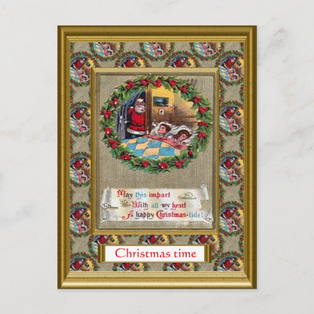 Replica vintage Christmas card, 1930s Holiday Postcard (Front)