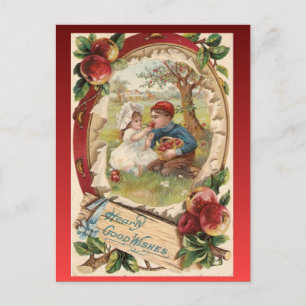 Replica Vintage Cute children with apples, 1930s, Postcard