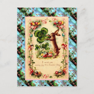 Replica Vintage Easter card, Rabbit and clover Holiday Postcard