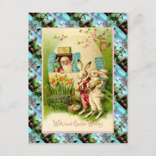 Replica Vintage Easter card, Rabbits with eggs Holiday Postcard