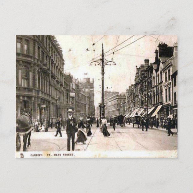Replica Vintage Image, cardiff, St mary Street Postcard (Front)