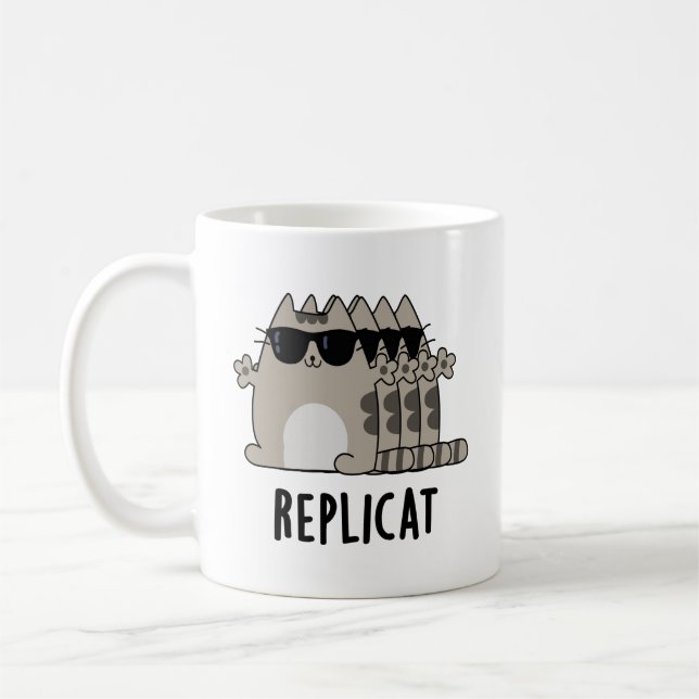 Replicat Funny Replicated Cat Pun  Coffee Mug (Left)
