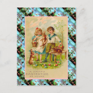 Réplique carte de Pâques Vintage, Enfants et oeufs