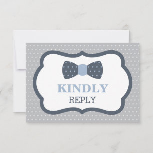 Reply Card, RSVP Card, Bow Tie, Blue, Grey