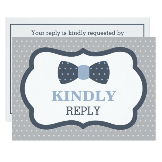 Reply Card, RSVP Card, Bow Tie, Blue, Grey Card
