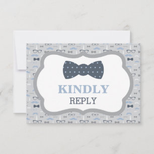 Reply Card, RSVP Card, Food Choices, Blue, Grey
