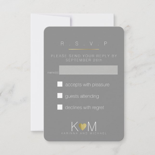 reply, respond rsvp elegant grey wedding party (Front)