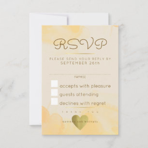reply, respond rsvp . yellow watercolor wedding card
