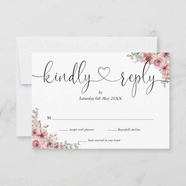 Réponse aimable cœur de script chic floral rose po (Devant)