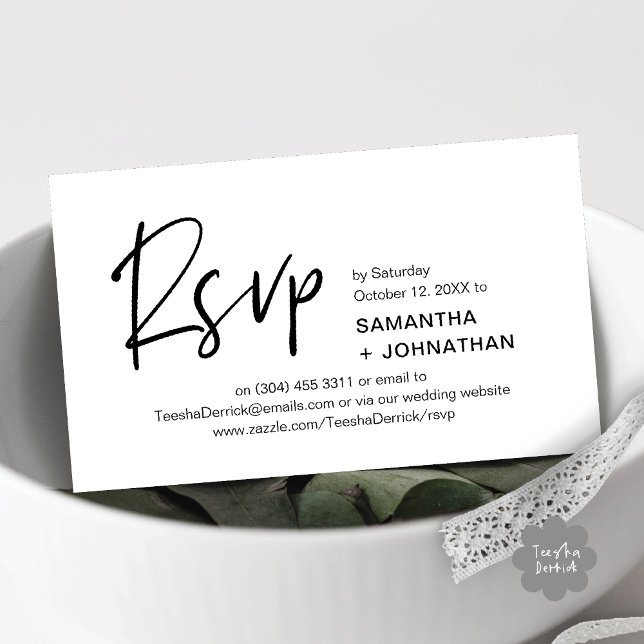 Réponse au mariage Invitation à dîner minimaliste  (Kindly RSVP Modern Minimalist Wedding Dinner Invites Reminder Enclosed Card Phone Email Black White)