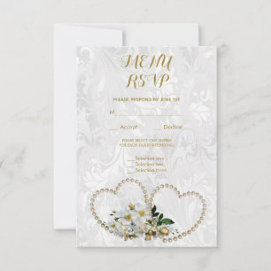 Réponse au menu de mariage damassé Pearl Hearts &