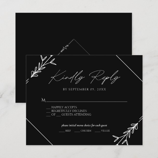 Réponse de choix de menu de mariage minimal noir e (Devant / Derrière)