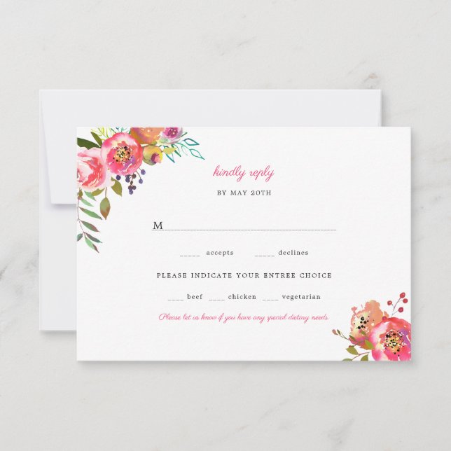 Réponse de mariage à cornes de boho fleurs roses (Devant)