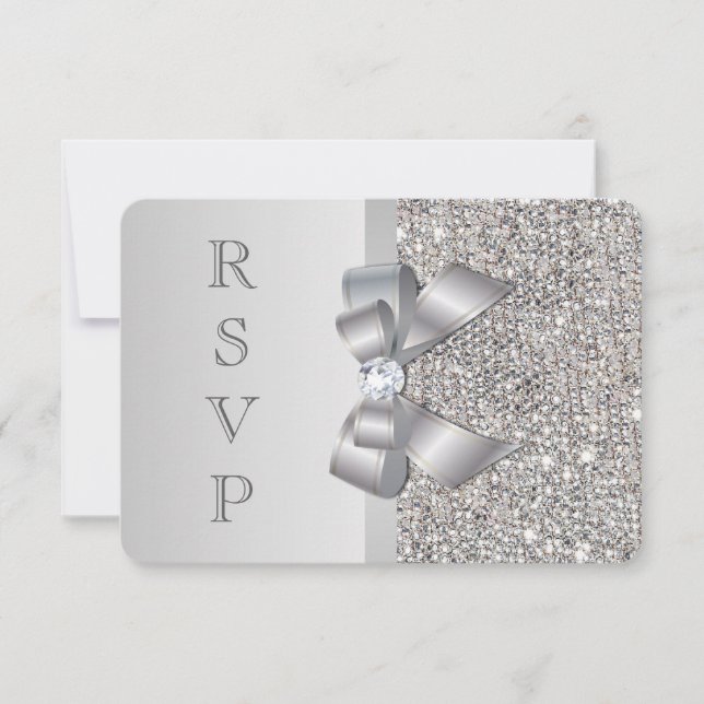 Réponse de mariage à nœud de paillettes argentées  (Devant)
