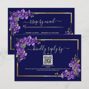 Réponse de mariage bleu marine violettes cadre dor