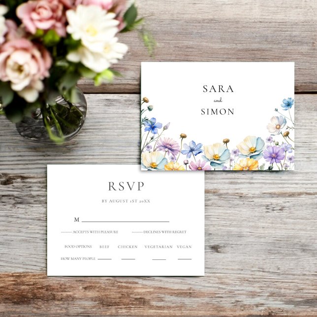 Réponse de mariage élégant aux fleurs sauvages  (elegant wildflower fully editable wedding rsvp card )
