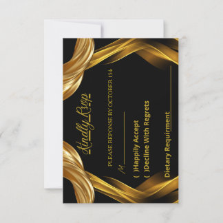 Réponse de Mariage Élégante Noire et Or Ornée