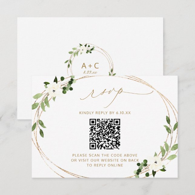 Réponse de mariage en ligne avec code QR Vert doré (Devant / Derrière)