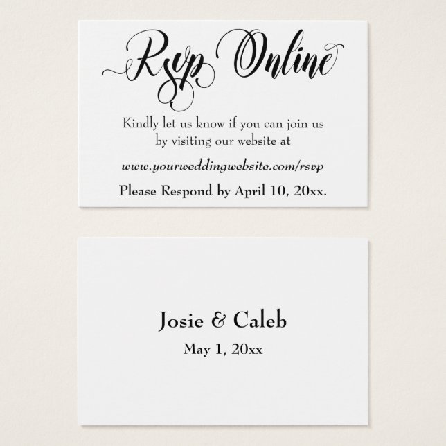 Réponse de mariage en ligne Insert Black Script, B (Devant & derrière)