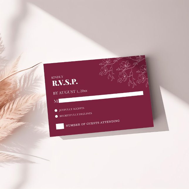Réponse de mariage floral moderne Cranberry (Modern Floral Cranberry Wedding RSVP)