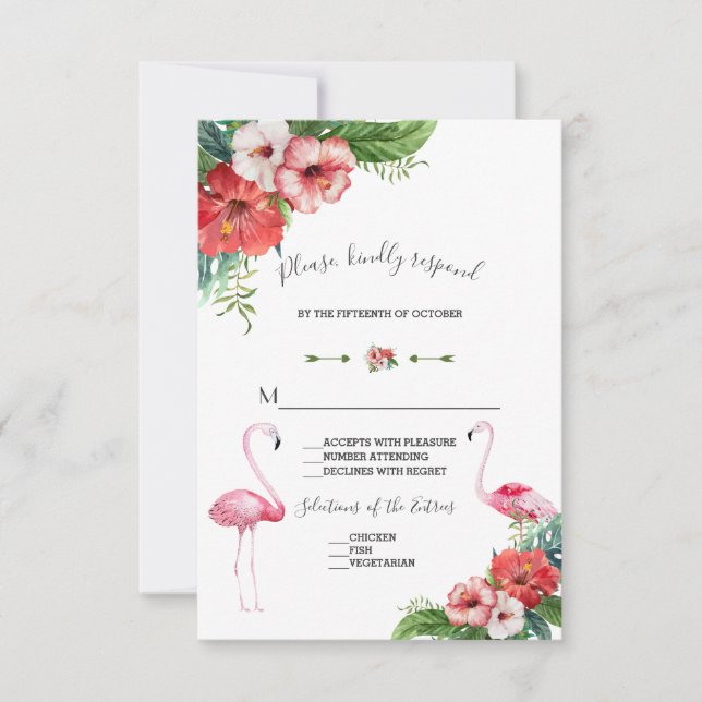 Réponse de mariage floral tropical flamant rose Lu (Devant)