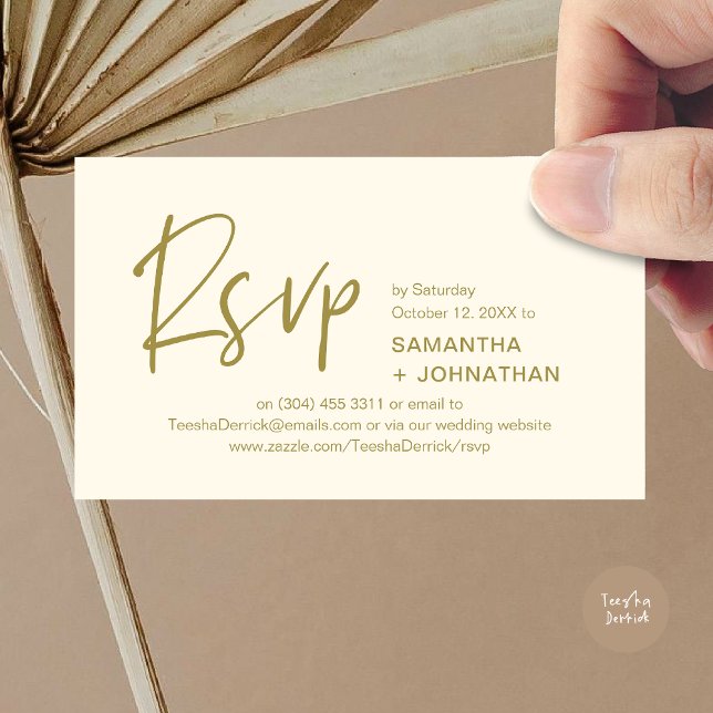 Réponse de mariage Invitation moderne à dîner Rapp (Kindly RSVP Modern Minimalist Wedding Dinner Invites Reminder Enclosed Card Phone Email Yellow Gold)