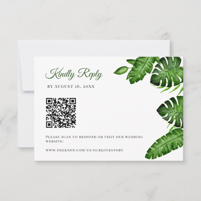 Réponse de mariage tropicale avec code QR sur feui (Devant)